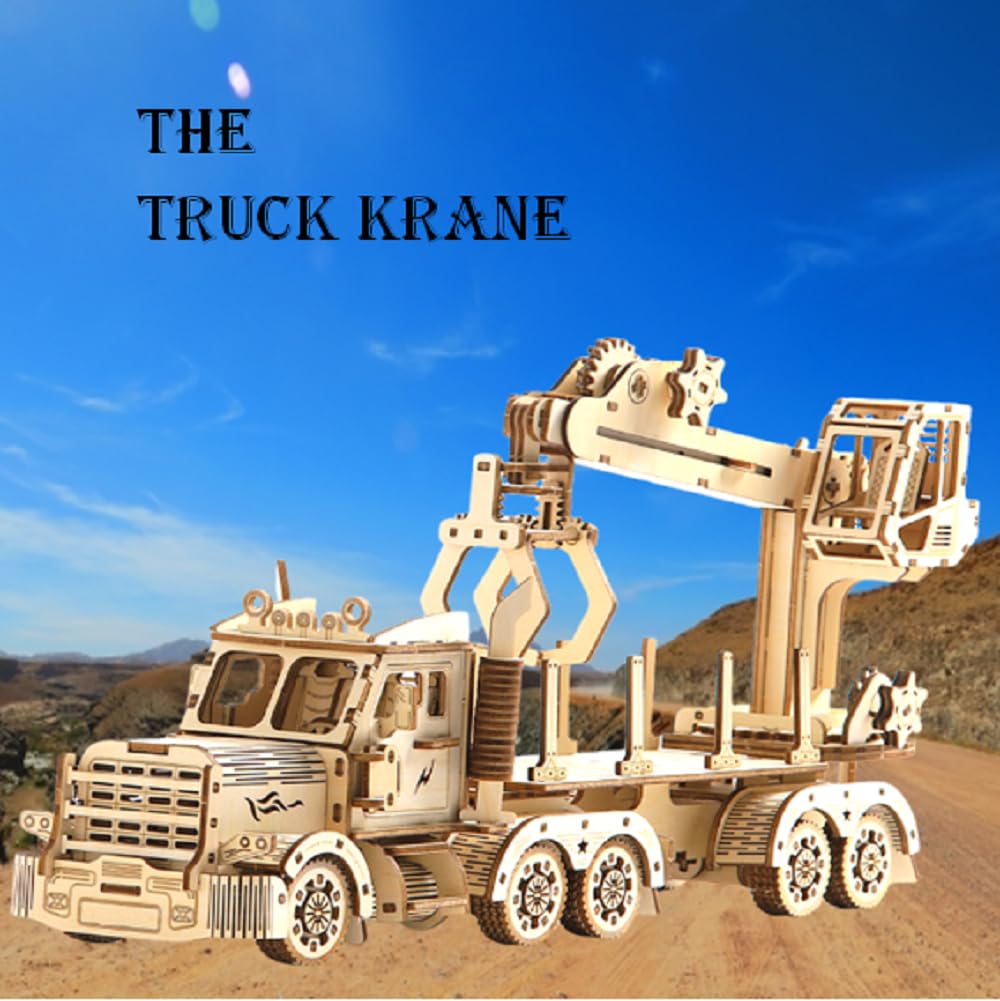 [med358] 3D Wooden Puzzle, Craft Kit, Educational Toy, Craft Model, DIY Wooden Puzzle, Gift for Adults, Boys, Girls, Birthdays, Present (Truck Crane)