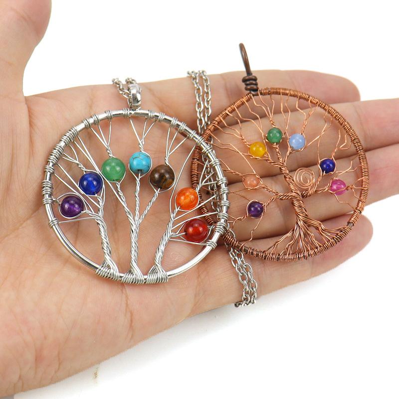 Handmade Winding Silk Tree Of Life Colorful Crystal Beads Tree Of Life Fortune Tree Necklace N41