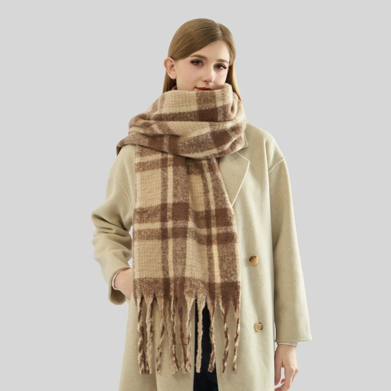 Autumn and winter new mohair plaid scarf women's thickened high-end imitation cashmere scarf atmosphere warm scarf
