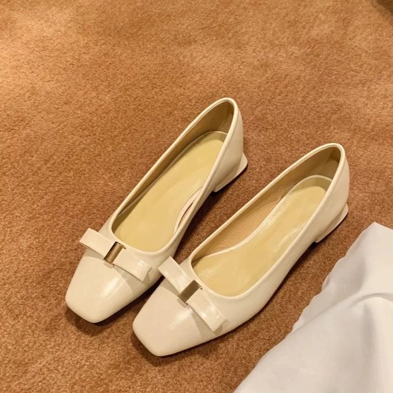 Fashion Single Shoes Women 2025 New Spring Square Toe Bow Block Heel Red Light Mouth Grandma Shoes