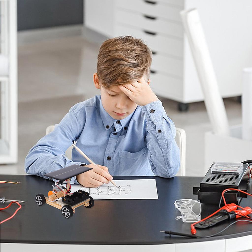 DIY Wooden Assemble Solar Car Creative Invention Kids Hands-On Motor Skill Active Thinking Electronic Kit STEM Educational Toy