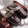 Fashion Men's Home Winter Indoor Slippers Warm Shoes Thick Bottom Plush Waterproof Leather House Man Slippers Cotton Flat Couple Shoes