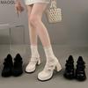Women's Round Toe Mary Jane Shoes Patent Leather Chunky High Heel Pumps Vintage Autumn Classic School Girls Lolita Shoes Beige