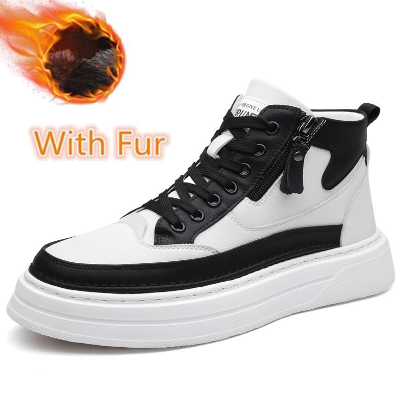 Fashion New Arrival Genuine Leather Men Snow Boots Winter Anti Slip Plush High Top Shoes Soft Warm MaleAnkle Boots Lace Up Outdoor Botas