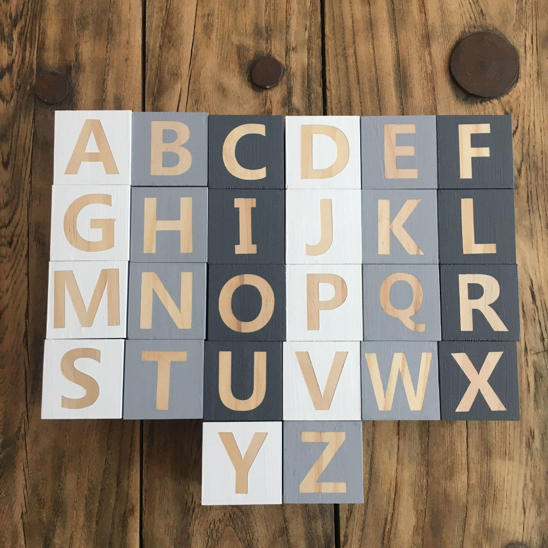 Nordic Ornaments Solid Wood 26 English Letters Square Home Crafts Baby Teaching Ornaments Shooting Props