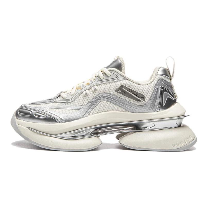 Li Ning Ling Kong Alla Moda Comode Resistenti all'Usura Traspiranti Scarpe da Ginnastica Basse Stile Papà Donna Sneaker Argento Chiaro AZGW284-1