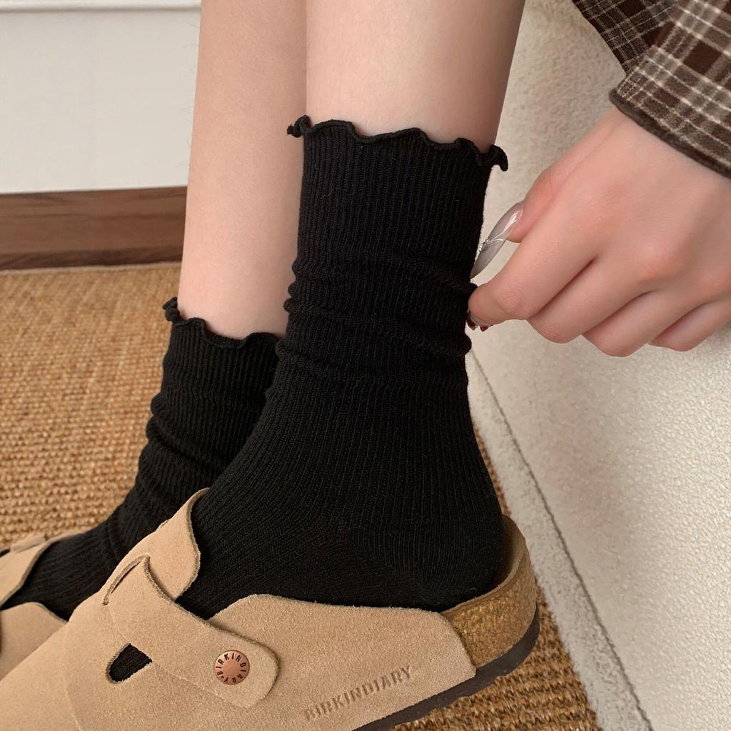 26 New Fungus Lace Medium Tube Socks Women'S Spring And Summer Thin Solid Color Mesh Breathable Stacking Socks Versatile Boneless Cotton Socks
