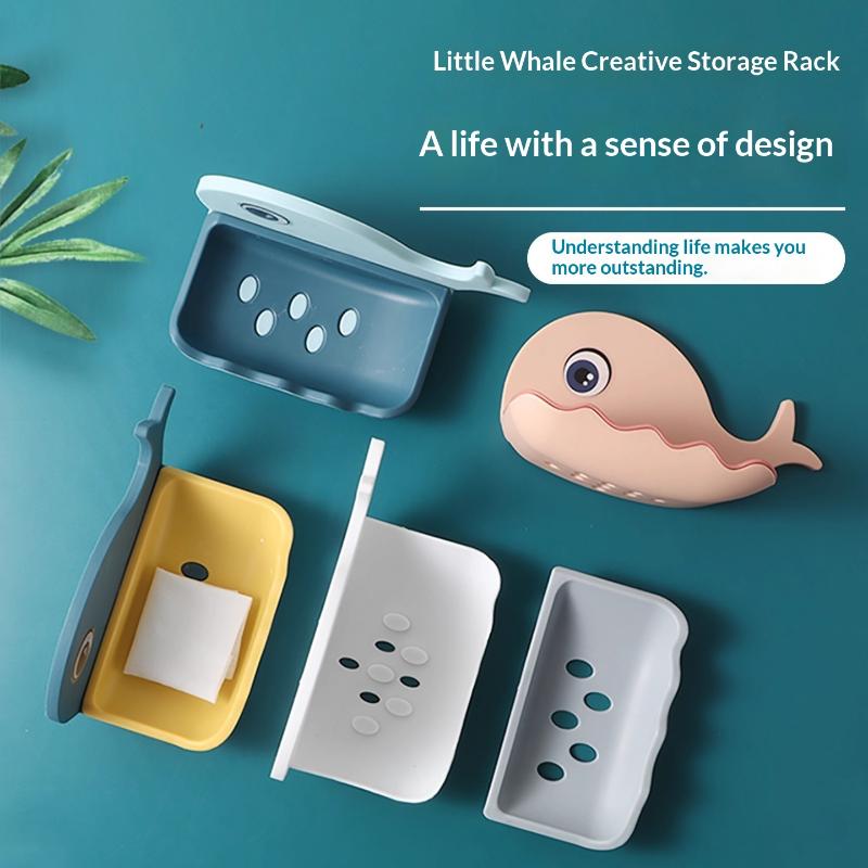 No-Drill Adhesive Soap Dish, Creative Whale-Shaped Soap Holder With Drainage For Bathroom Double-Layer Drain Soap Box