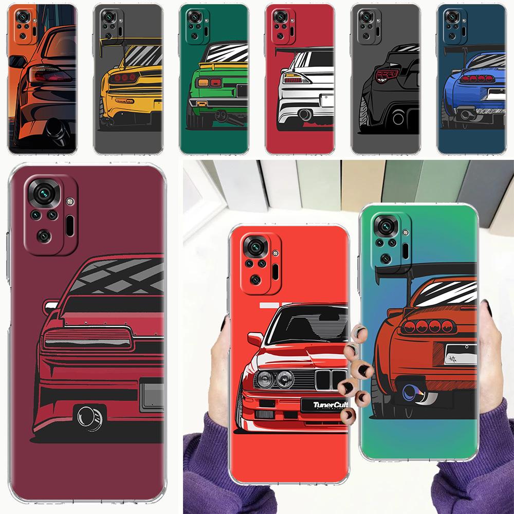 Phone Case For Xiaomi Redmi Note 15 14 5G 13 12 10 11 Pro Plus 4G 14C 13C 12C Soft TPU Cover Japan JDM Sports Cars Comic