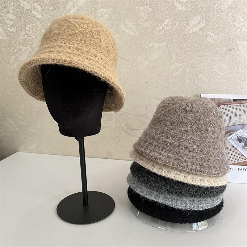 

Autumn and winter new wool pattern bucket hat foldable versatile simple face small plain warm bucket hat M（56-58cm） чорний