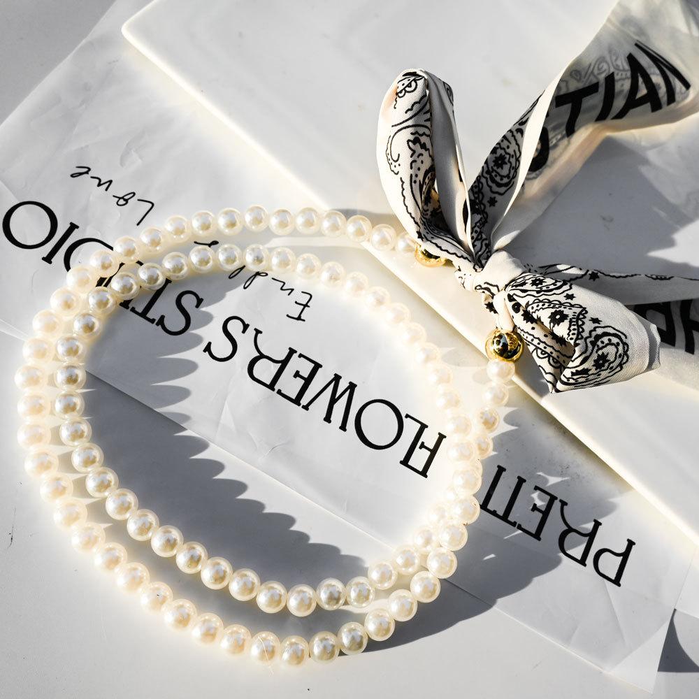 French spring and summer scarves, headbands, high-end feel, pearl necklace, scarf collarbone chain, creative straps, elegant necklaces