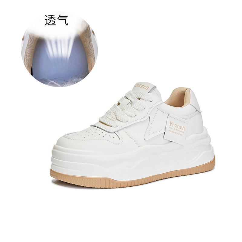 

Leather little white shoes women s 2025 spring new women s casual single shoes thick sole heightening niche board shoes versatile women s shoes 40 брудно-білий