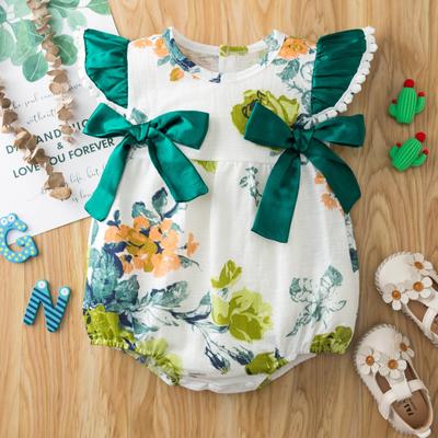 Newborn Infant Baby Girls Sleeveless Floral Bow Romper Bodysuit Clothes