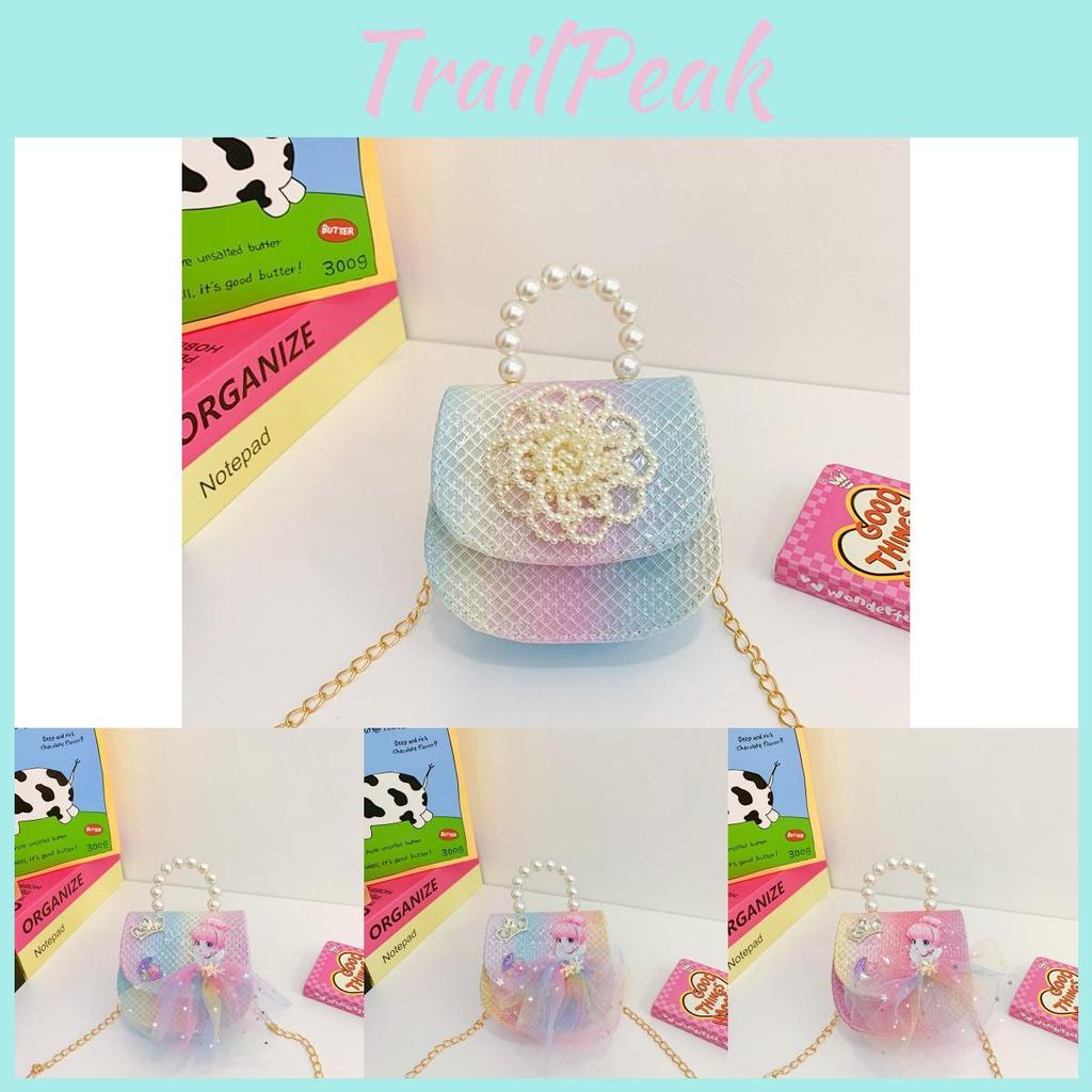 Fashionable Pearl Flower Handbag For Kids With Chic Chain Strap In Blue Purple And Pink