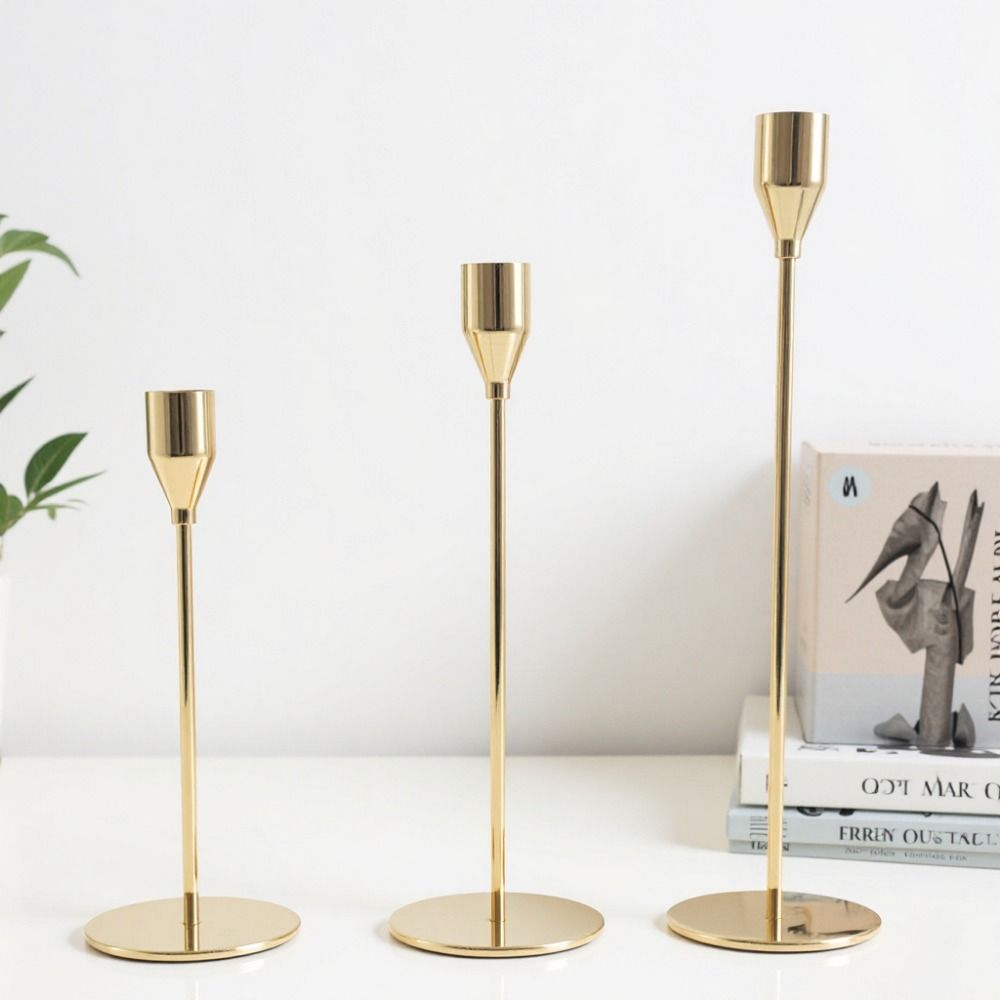 3Pcs Rust-proof Luxury Candlestick High Footed Candle Containers  Christmas Decoration