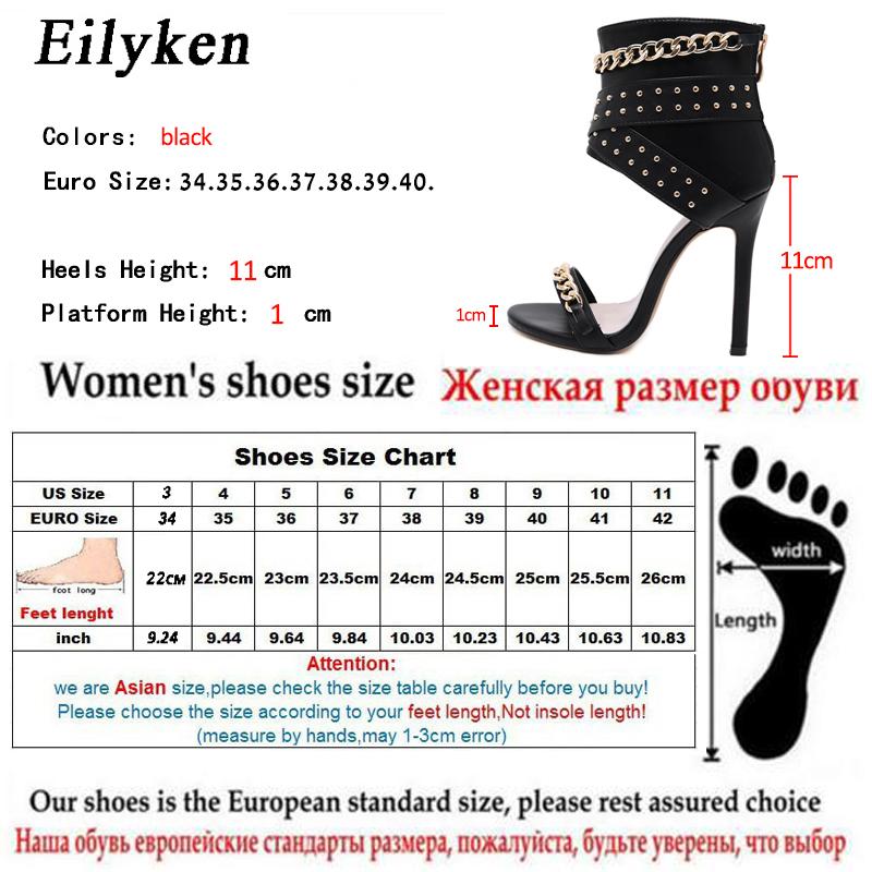 Eilyken Rivet Metal Decoration Cover High Heels Sandals Boots For Women Party Gladiator Black Ladies Shoes Size 35-42