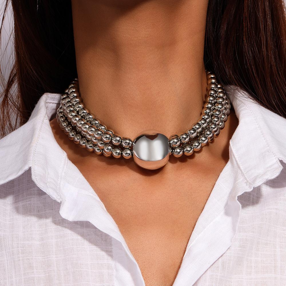 Fashion Gold Color Beaded Necklace for Women Multi Layer Round Beads Choker Necklaces Punk Jewelry Gifts