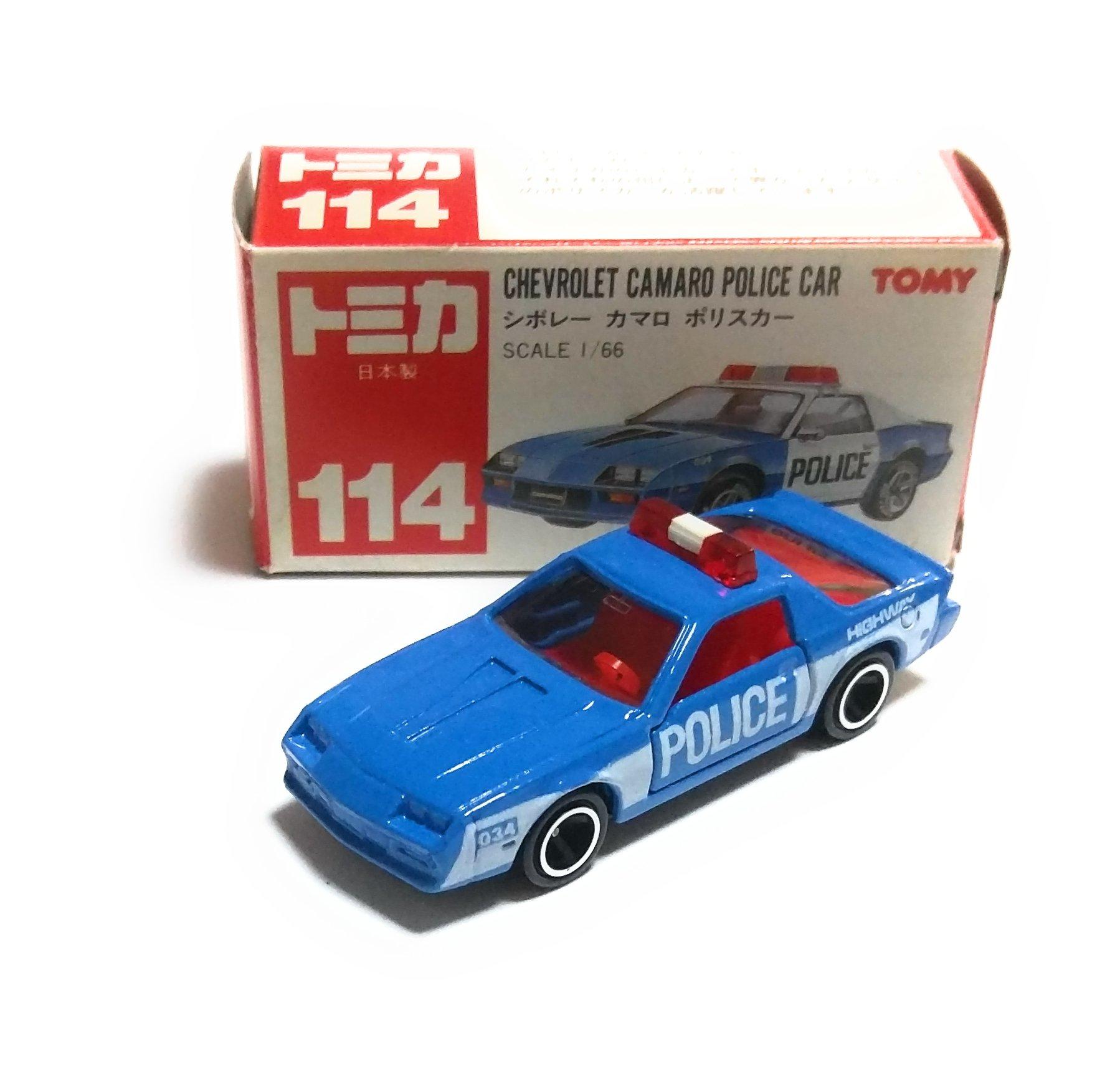 

Tomica Chevrolet Camaro Police Car scale Made in Japan Red TOMY logo Box 1/14 1/66