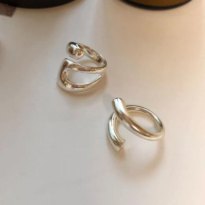 Silver Smooth Rings For Women hollow out chain Jewelry Beautiful Finger Open Rings For Party Birthday Gift