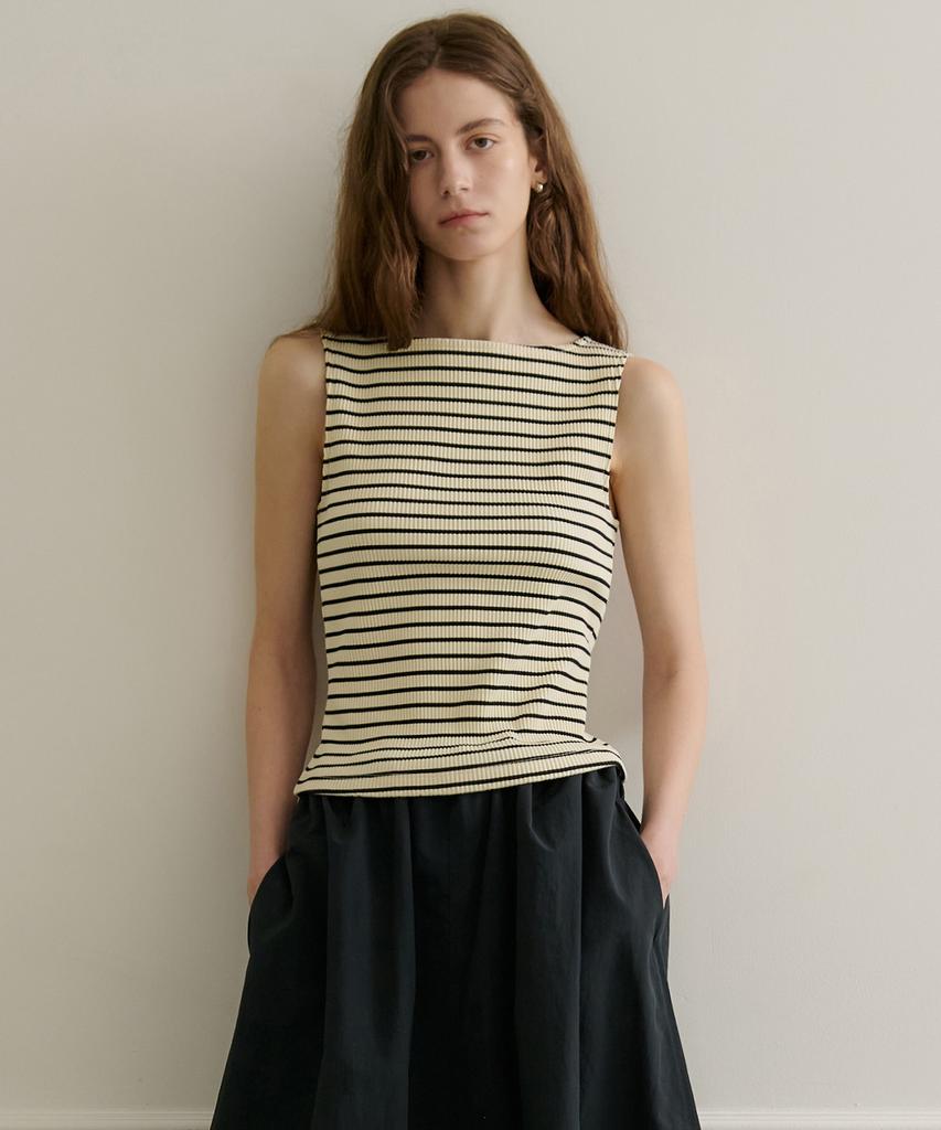 PLAC WOMEN Striped Boat Neck Sleeveless Top_3 Colors