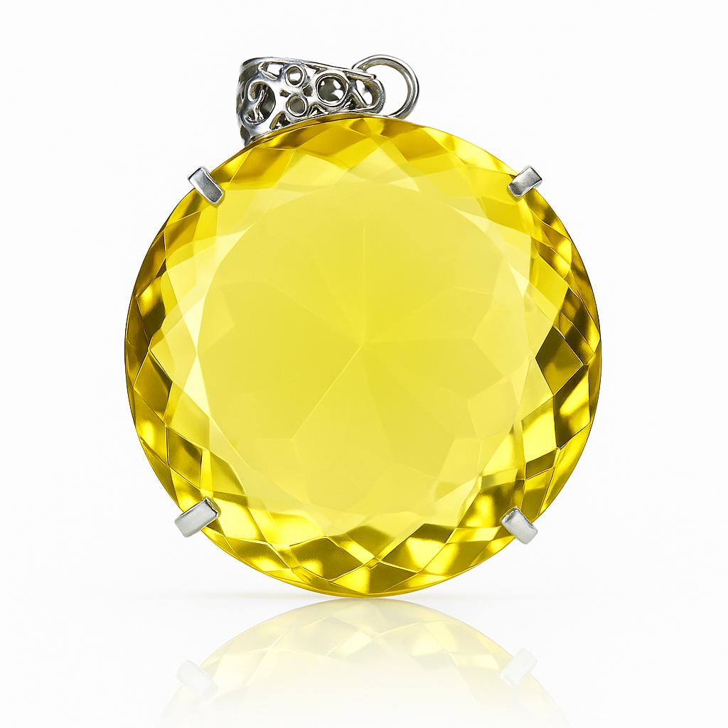 Laborodlad 124 ct Gul Safir Hänge Rund Ädelsten 925 Sterling Silver