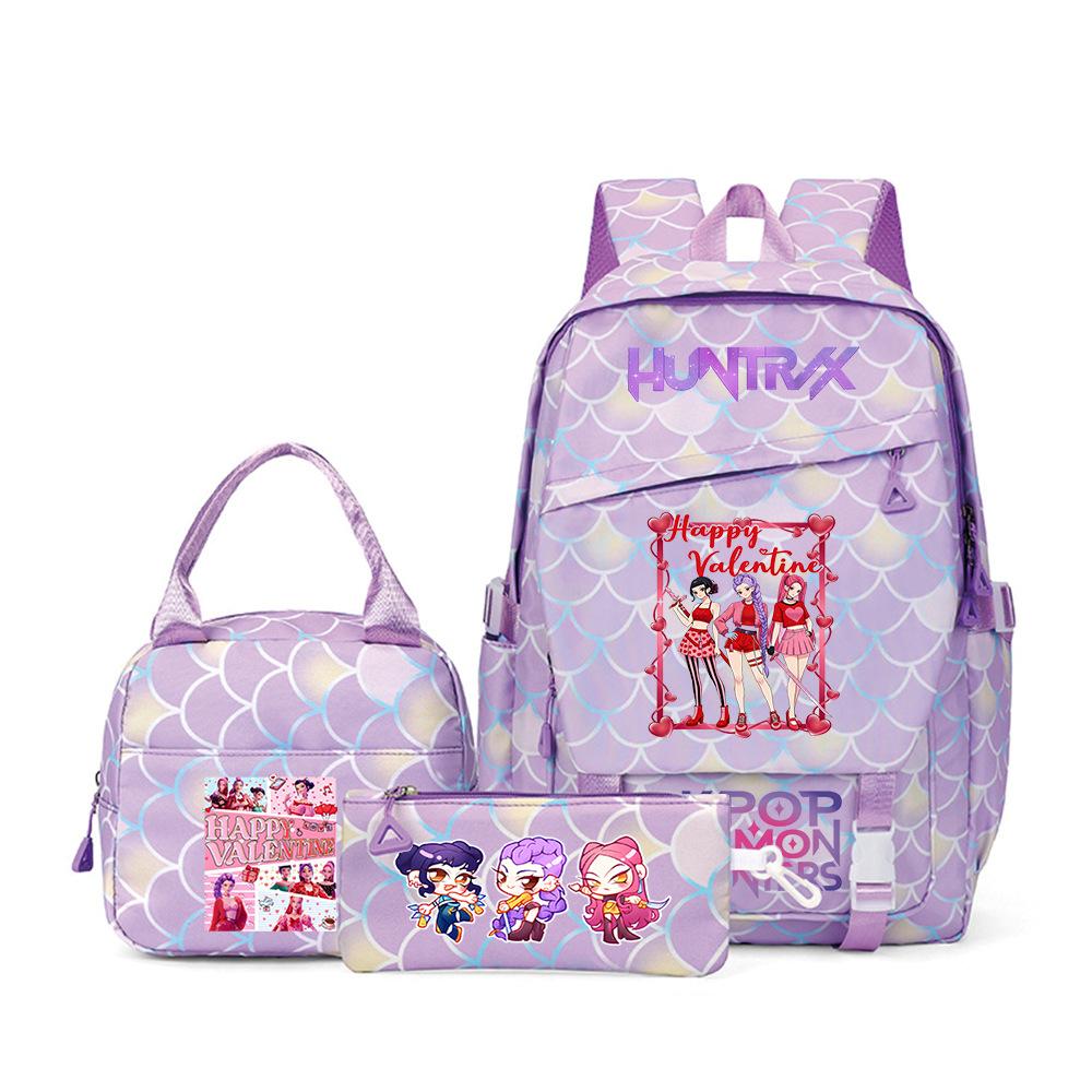 K-Pop Demon Hunter Girl Group Backpack Demon Boy Group Cartoon Anime Lunch Bag Pencil Case Three-Piece Set