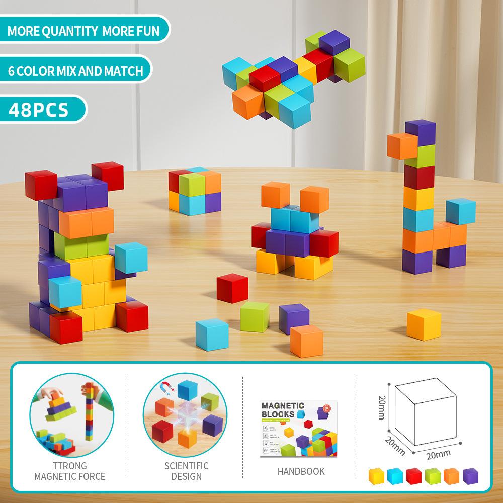 

Цветная коробка Версия Трехмерная сборка Магнитный квадратный строительный блок Игрушка, Детский набор магнитных блоков