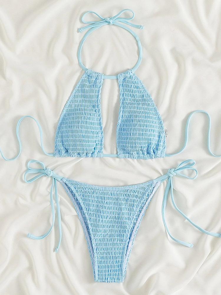 2025 Bikini con Scollo all'americana e Laccetti Laterali a Rete Affumicata Costume da Bagno Donna Due Pezzi Bikini Set Costume da Bagno Abbigliamento da Spiaggia