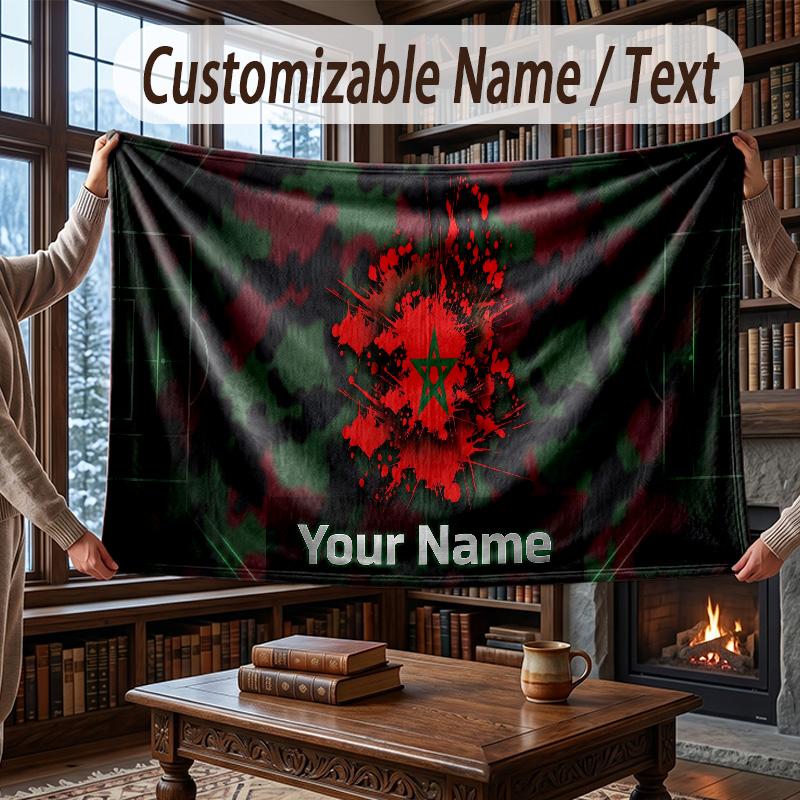 Custom Name Flannel Throw Blanket Morocco Football Pattern Warm Home Decoration