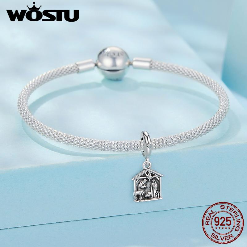 WOSTU Vintage 925 Silver Jesus Nativity Scene Charm The Birth Of Jesus Pendant Fit DIY Bracelet Neckalce