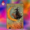 1pc Witch On Crescent Moon Pumpkin Lantern Metal Sign 8x12 Inch 2D Flat Wall Decor For Home Bar G