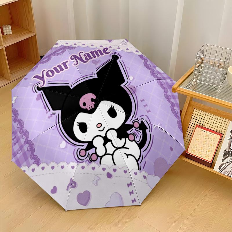 Custom Text Automatic 8 Bone Umbrella, Portable Sun Rain Protection UmbrellaKuromi