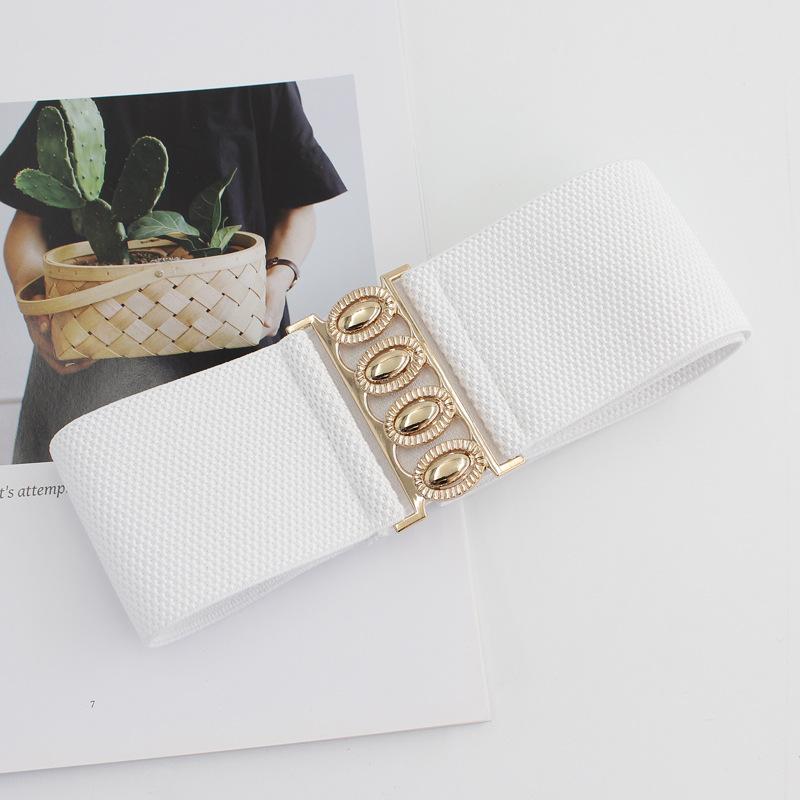 Women'S Four Seasons Elastic Waist Seal Gold Button Dress Decorative Elastic Wide Belt Three Sizes