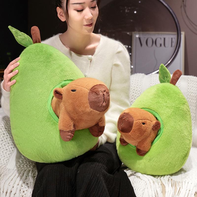 32cm New Capybara Cute Cartoon Avocado Capybara Dolls Furry Plush Toys Family Room Decor for Girlfriends and Kids Birthday Gifts