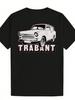 S Koszulka z logo samochodu Trabant w stylu vintage - Retro Klasyczny T-shirt z grafiką samochodu z nadrukiem czerwono-białym, Lekka, Luźny krój, Casualowa koszulka na każdą porę roku, Maszyn