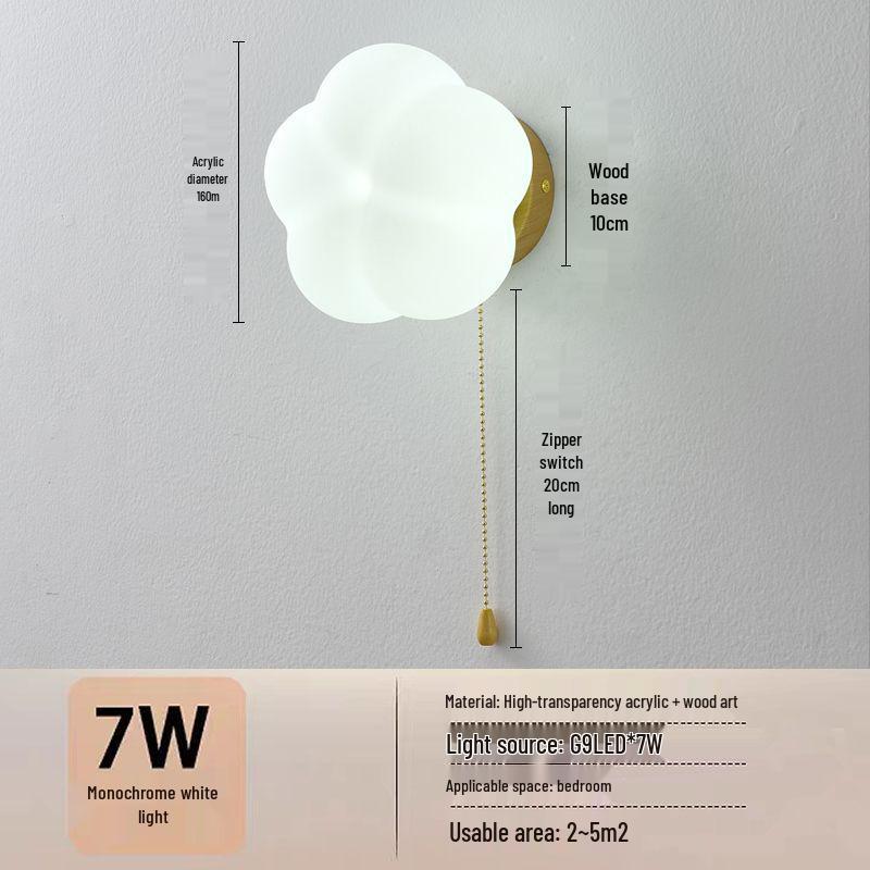Cream Style Wooden Wall Lamp - Modern Cotton Bedside Lamp for Bedroom, Living Room, Corridor, Balcony