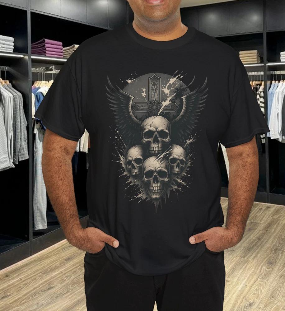 Gothic Skull Cross Art Wings Grunge Punk Emo Aesthetic TShirt S