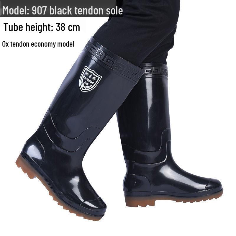Men's High-Top Non-Slip PVC Construction Rain Boots - Wear-Resistant, Water-Resistant Mid-Calf Rubber Shoes
