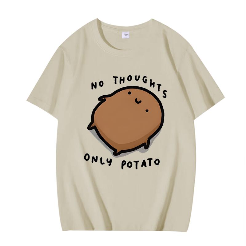 Cute Potato Graphic "No Thoughts Only Potato" Print T Shirt men women Oversized 100% Cotton top short sleeve Summer Unisextops