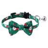 Pet Christmas Theme Print Collar With Removable Bow Tie And Bell Breakaway Buckle Safety For Puppy- Cute Pet Supplies