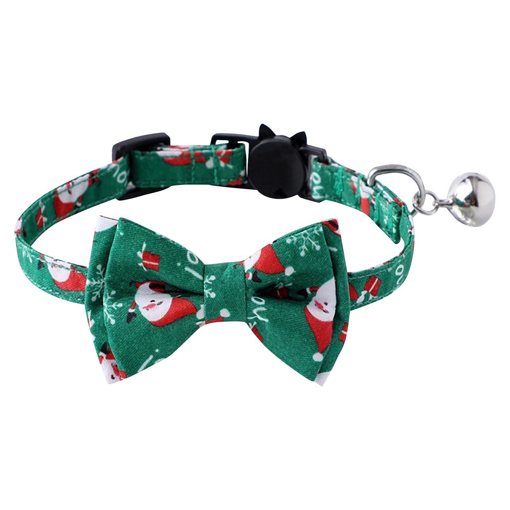 Pet Christmas Theme Print Collar With Removable Bow Tie And Bell Breakaway Buckle Safety For Puppy- Cute Pet Supplies