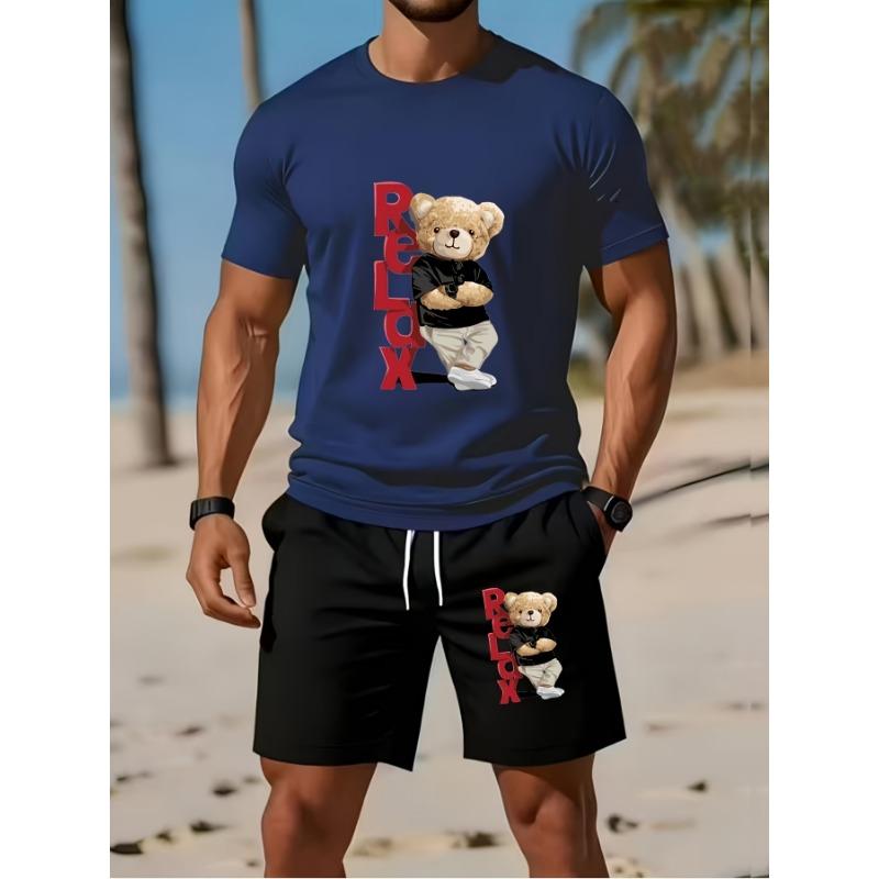 Men's Cool and Romantic Bear Short-sleeved T-shirt Shorts Suit