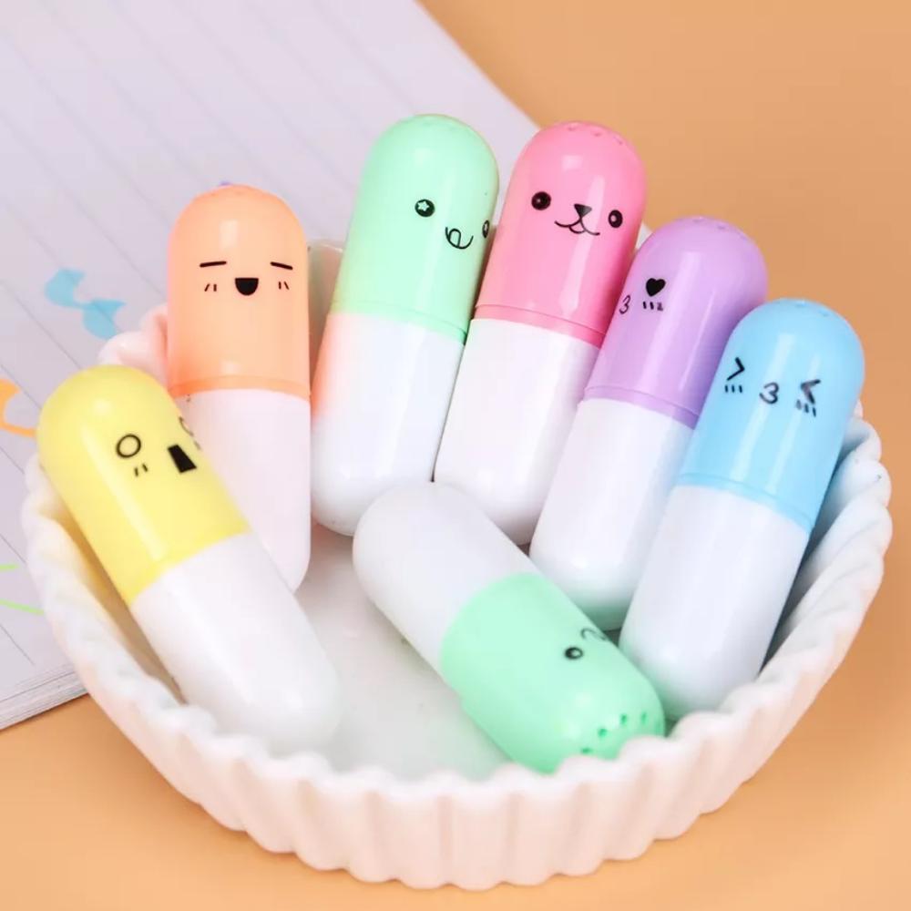 Cute Pill Shape Mini Highlighter Marker Drawing Colorful Pen School Office Student Stationery 6Pcs Set