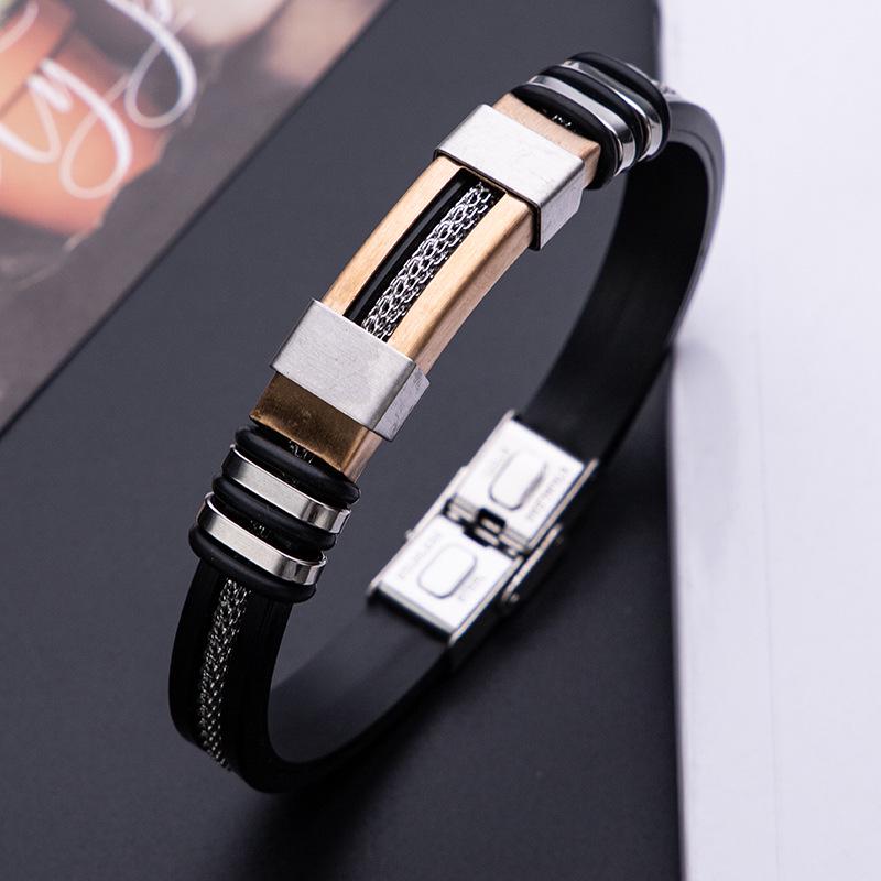 Bracelet Rétro Homme en Acier Inoxydable et Silicone