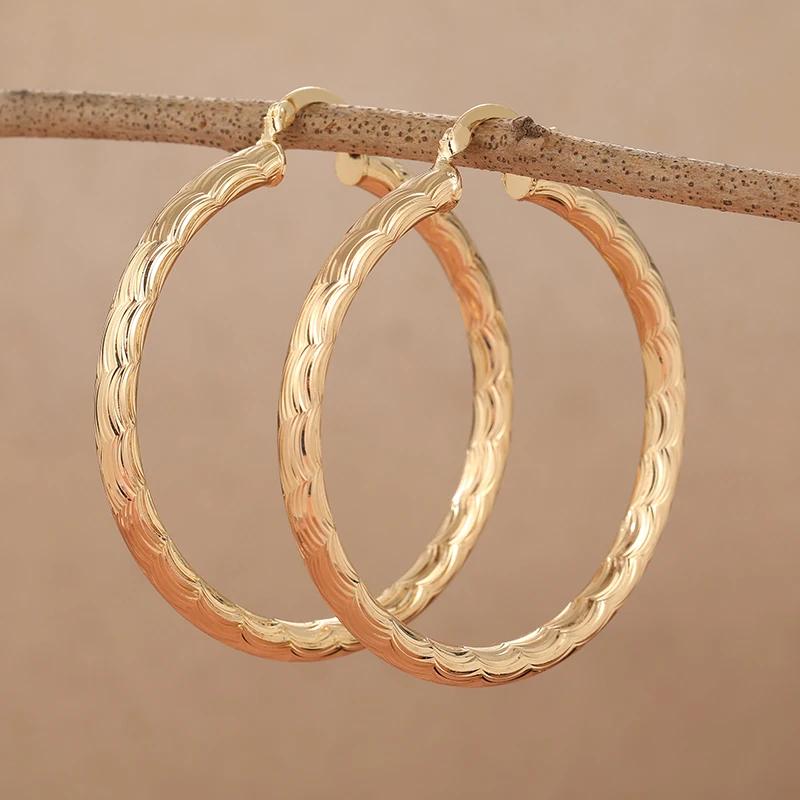 New Women's Ring Gold Plated Wave Pattern Earrings Round Earrings Luxury Jewelry Wedding Anniversary Gift