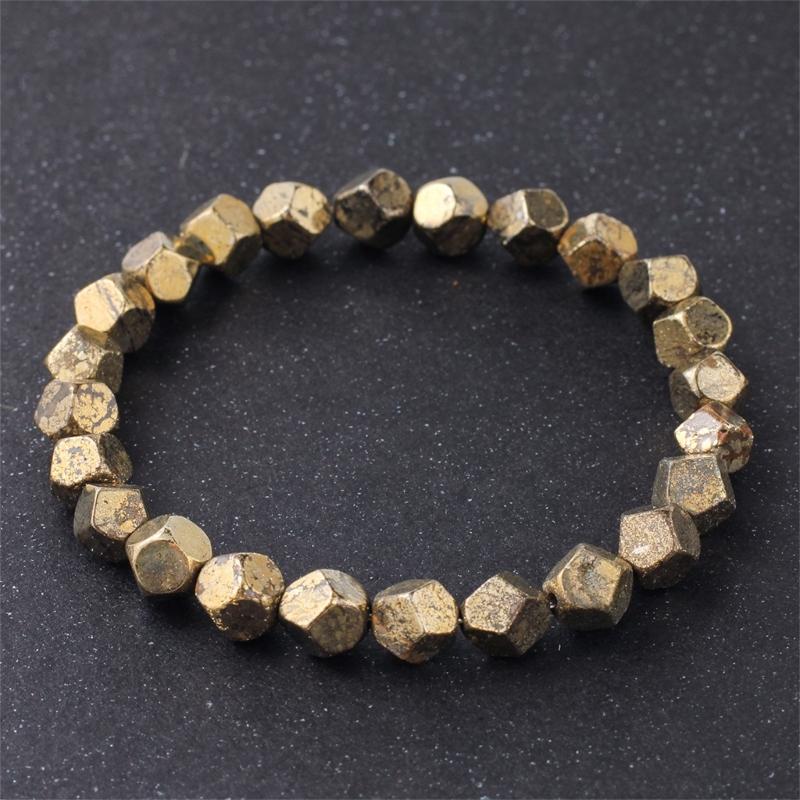 Faceted Stone Bracelet for Men Adjustable Natural Pyrite Wealt Handchain Jewelry for Casual and Formal Event