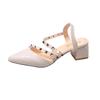 Rivet bag head sandals women's thick heel spring and summer new willow nail fashion patent leather pointed beige wedge heel cool