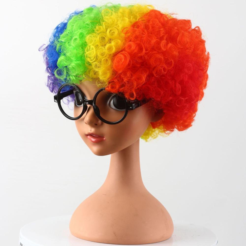 Rainbow Football Fans Wigs Synthetic Wigs Halloween Cosplay Hairs Afro Curly Clown Wigs Kids