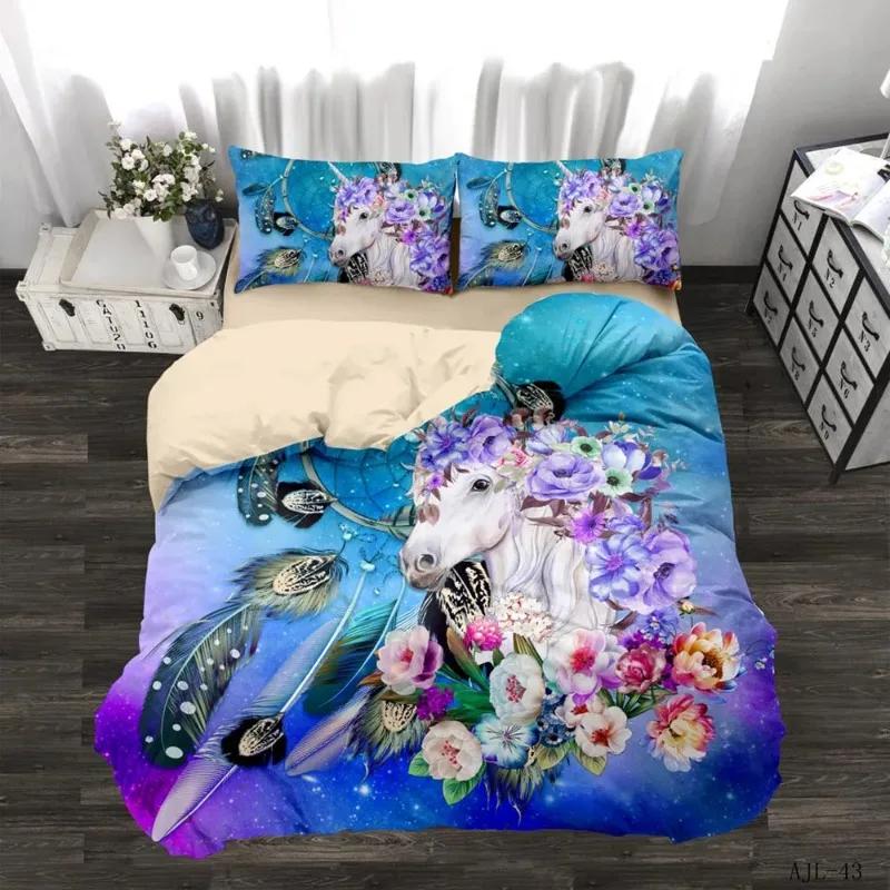 Comforter Pastoral Flowers Animal Unicorn Bedding Set Winter S Reactive Printing Kids Adult Bedding Sets 100% High Quality