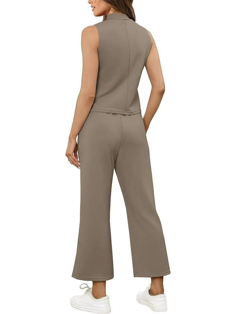 2025 Sommer Mode Einfarbig Ärmelloses Top und Weitbein-Hosen Set